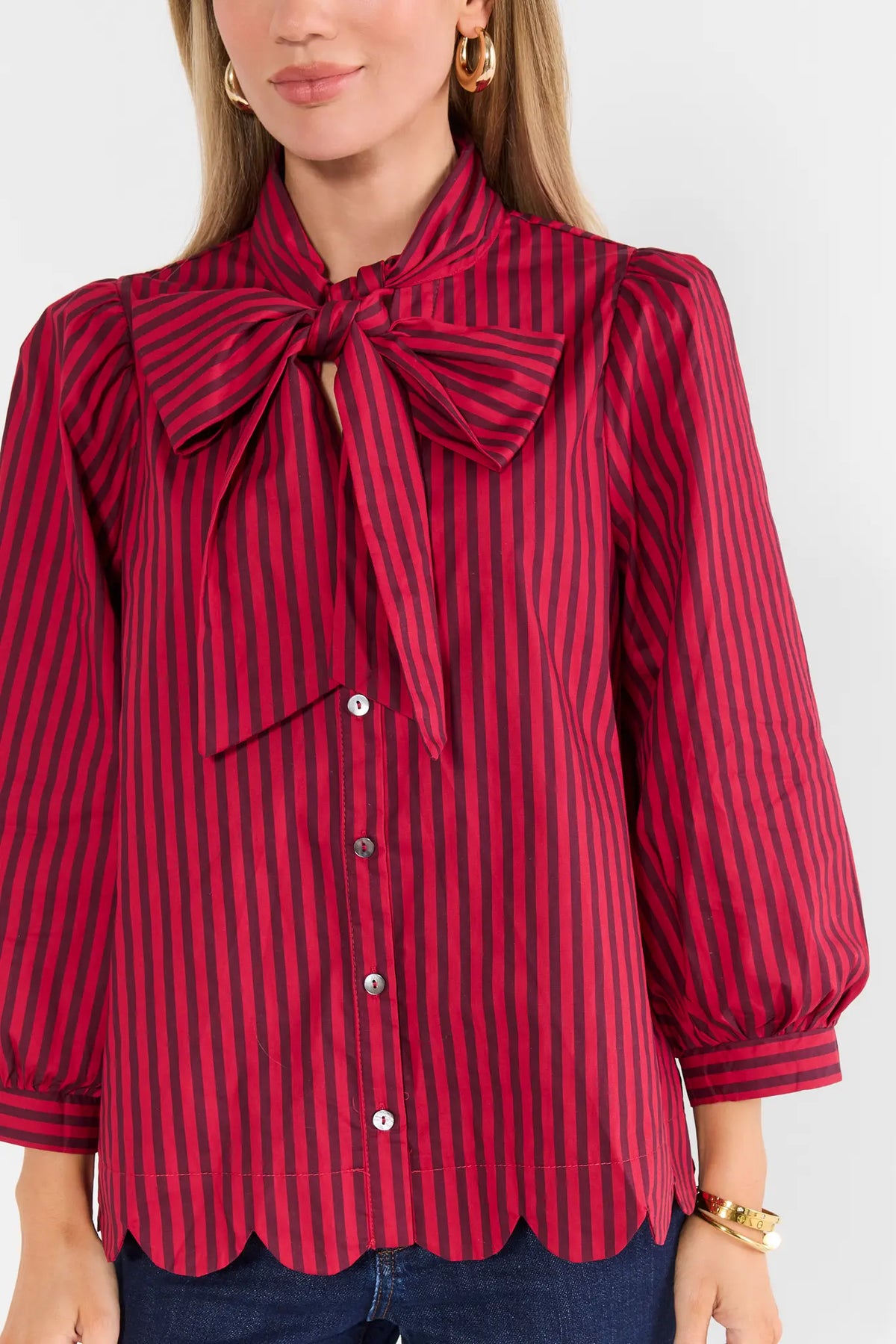 Louise Red Striped Tie Neck Top