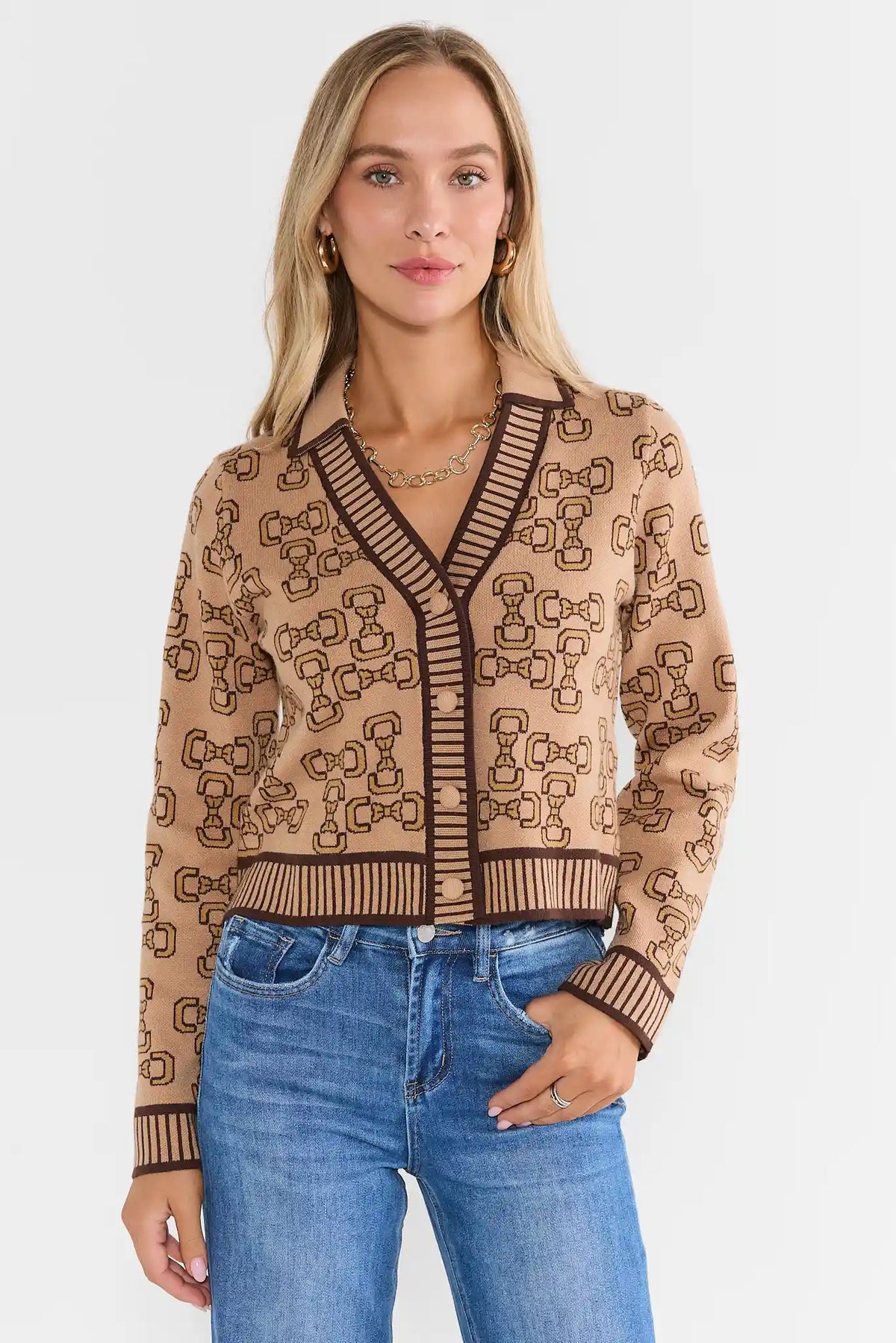 Brown Printed Cardigan by THML