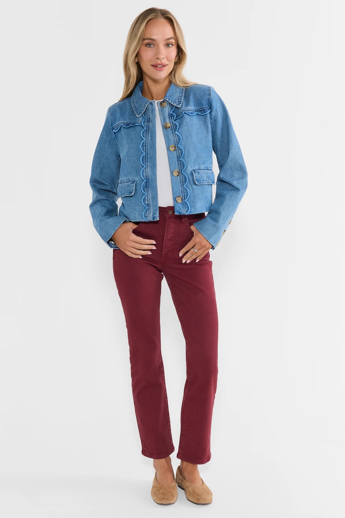 Audrey Denim Scalloped Detail Jacket