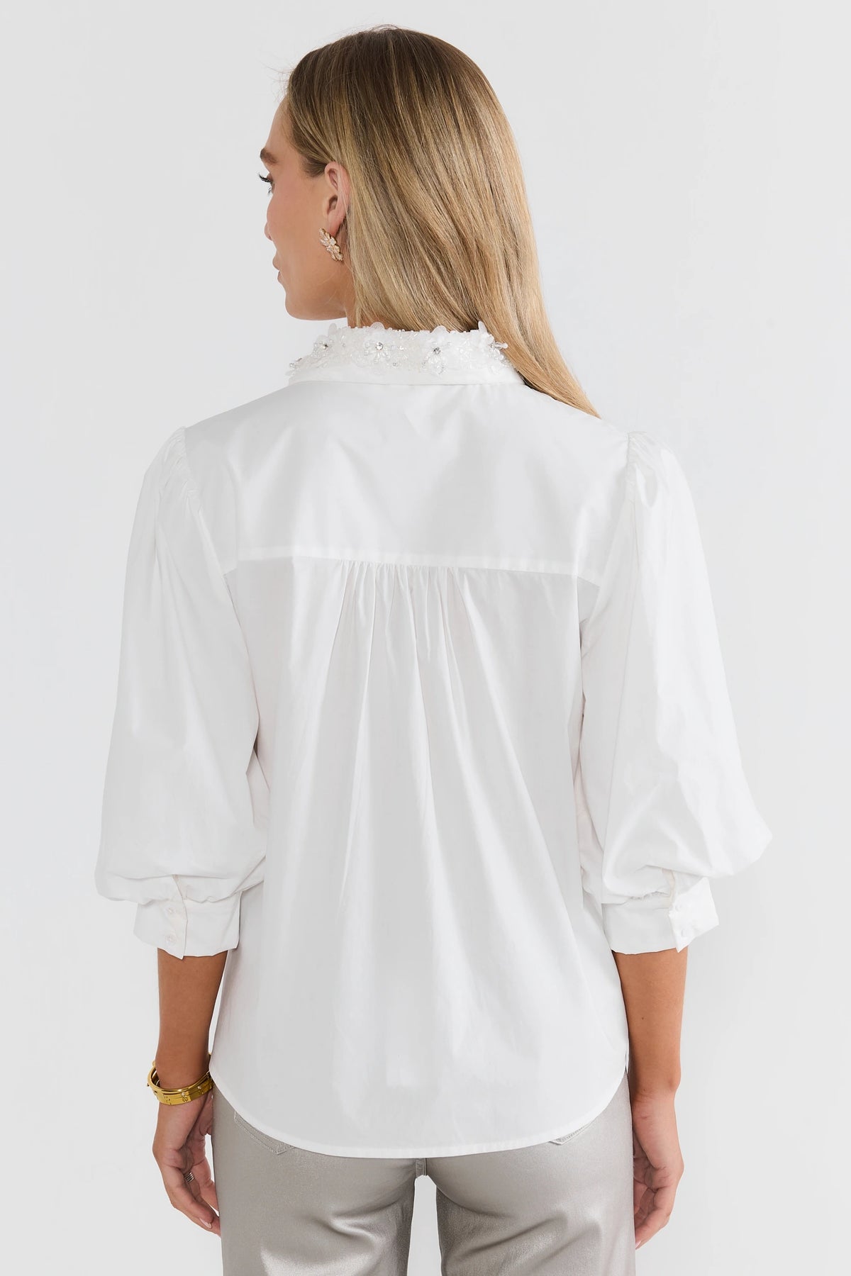 White Embellished Collar Top