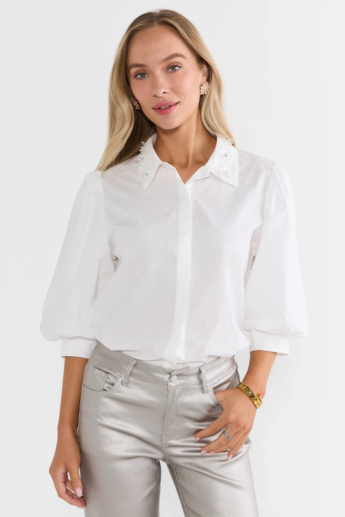 White Embellished Collar Top