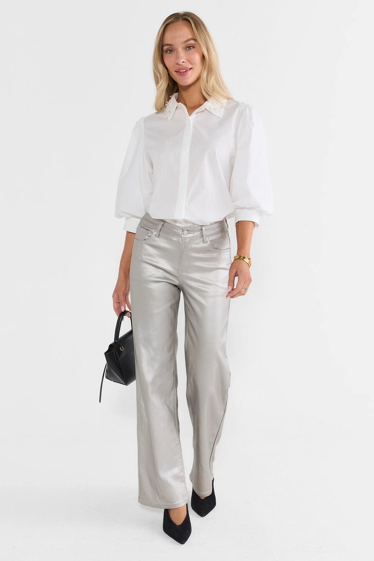 White Embellished Collar Top