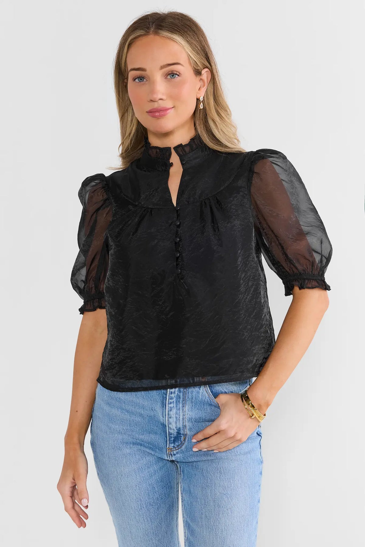 Black Ruffle Trim Top