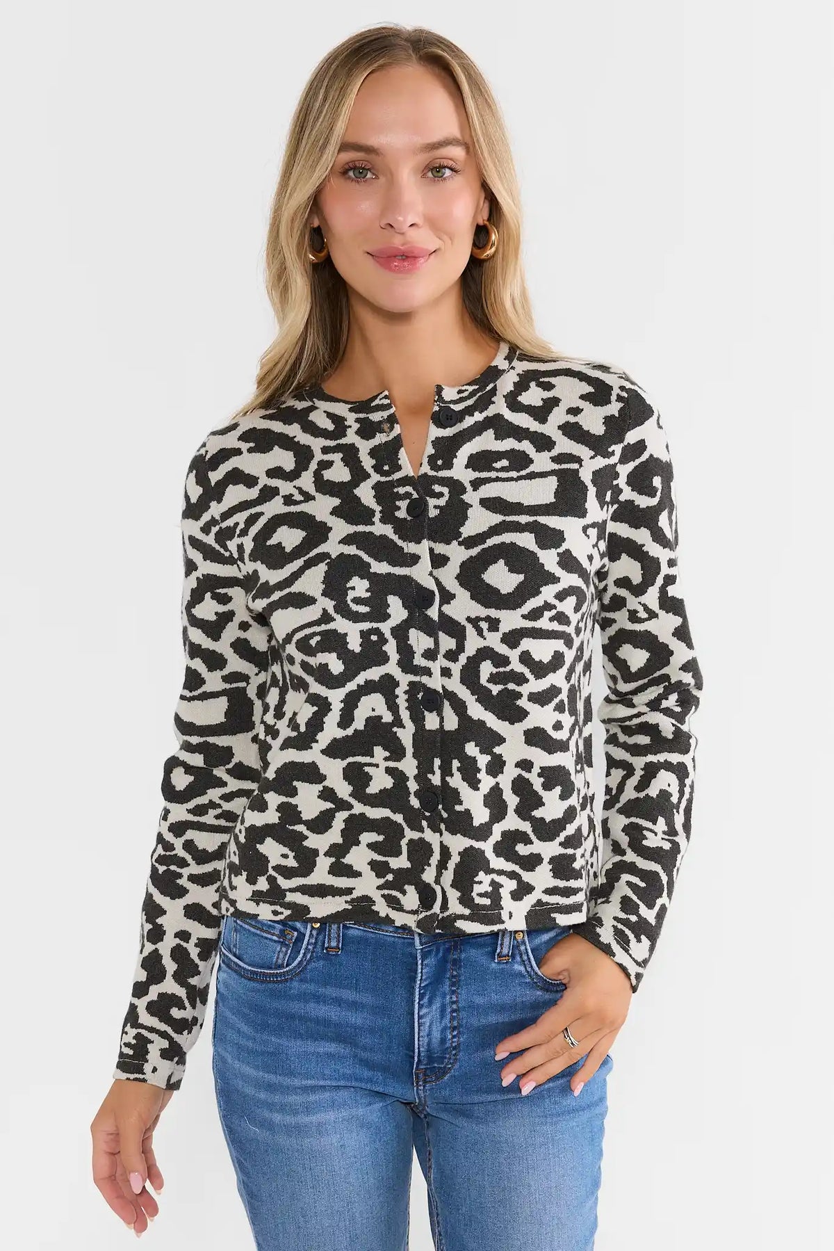 Charcoal Contrast Animal Print Cardigan