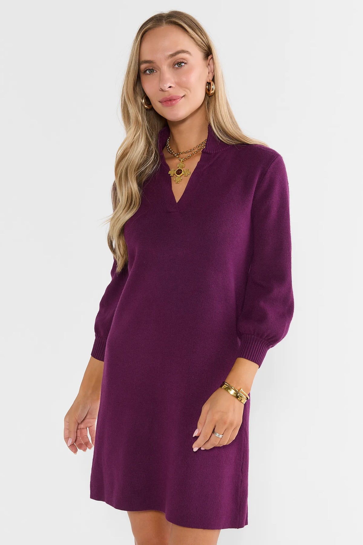 Gwyneth Eggplant Knit Short Dress