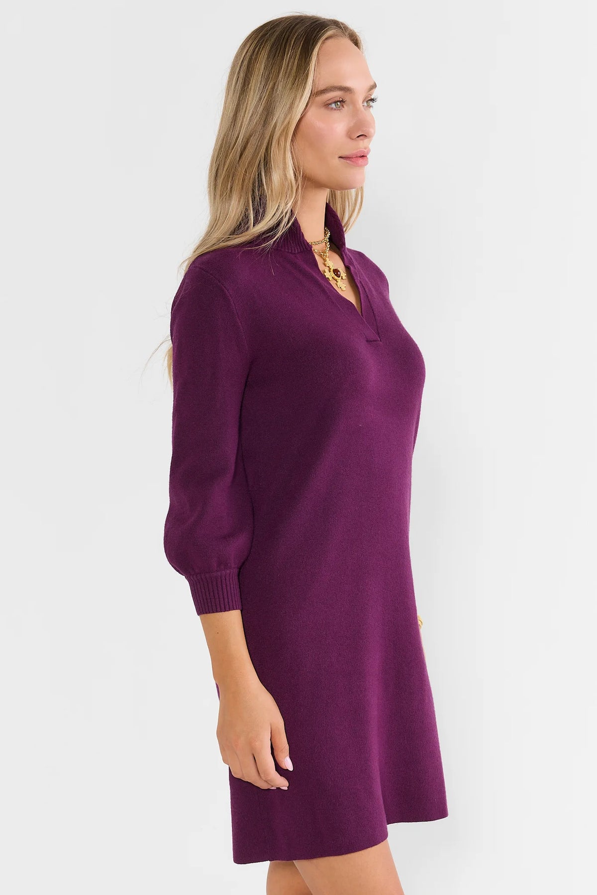 Gwyneth Eggplant Knit Short Dress