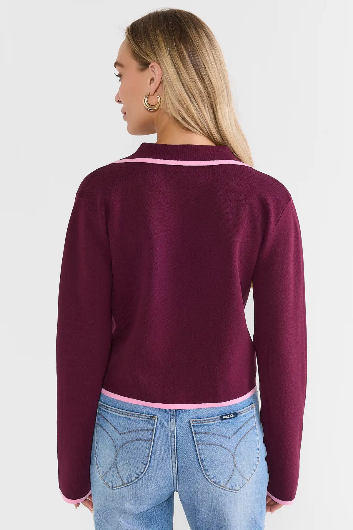 Burgundy Contrast Trim Cardigan