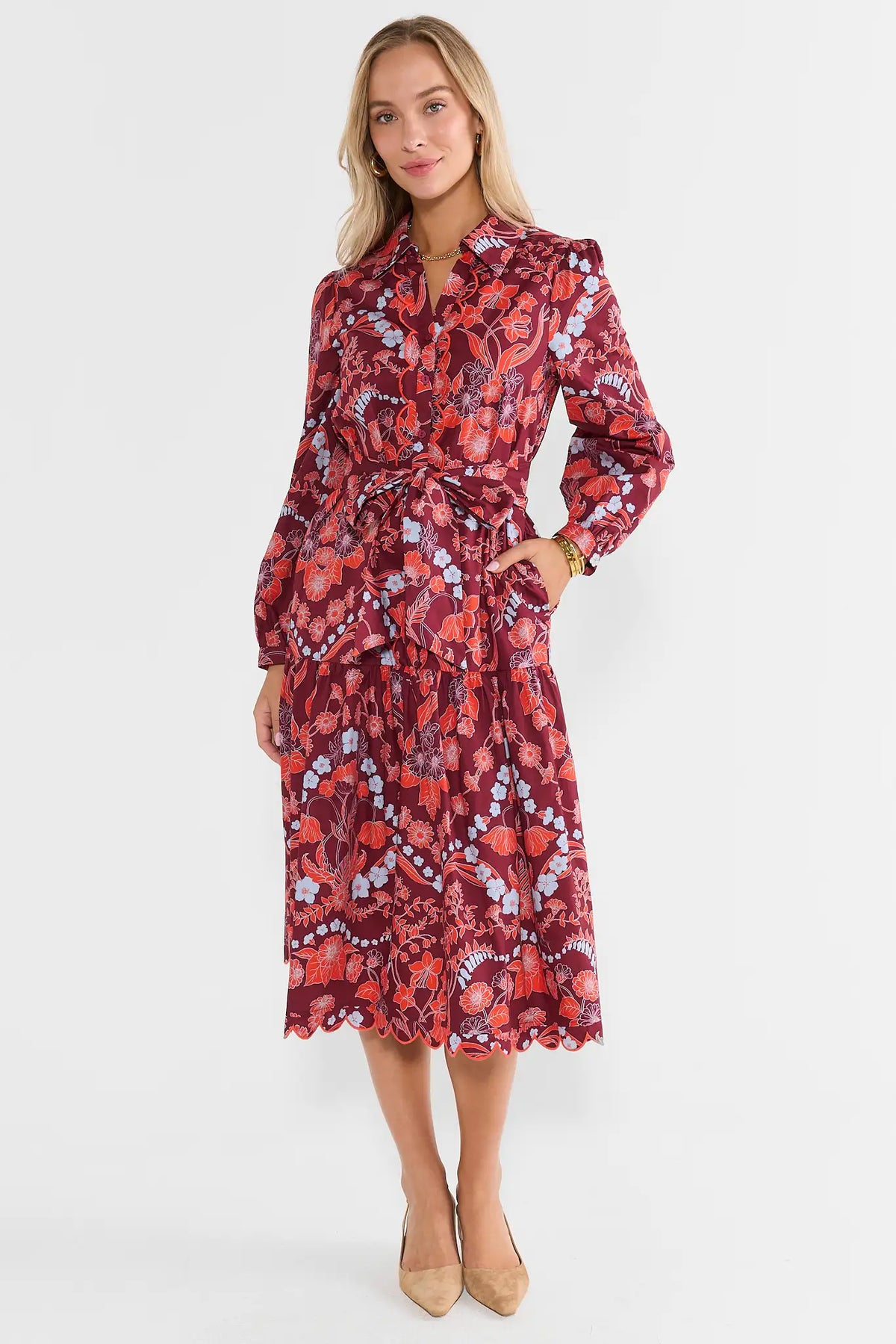 Molly Maroon Multi Print Midi Dress