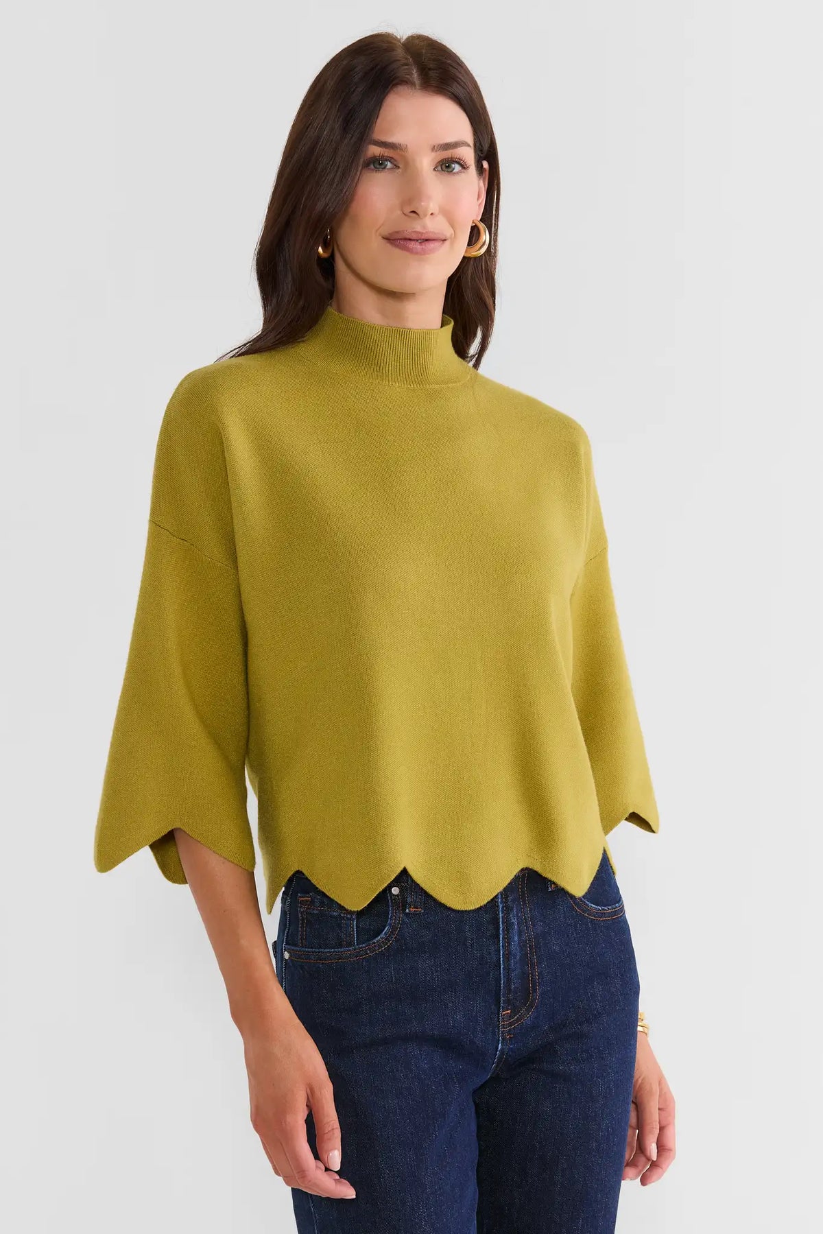 Green Scalloped Mockneck Sweater