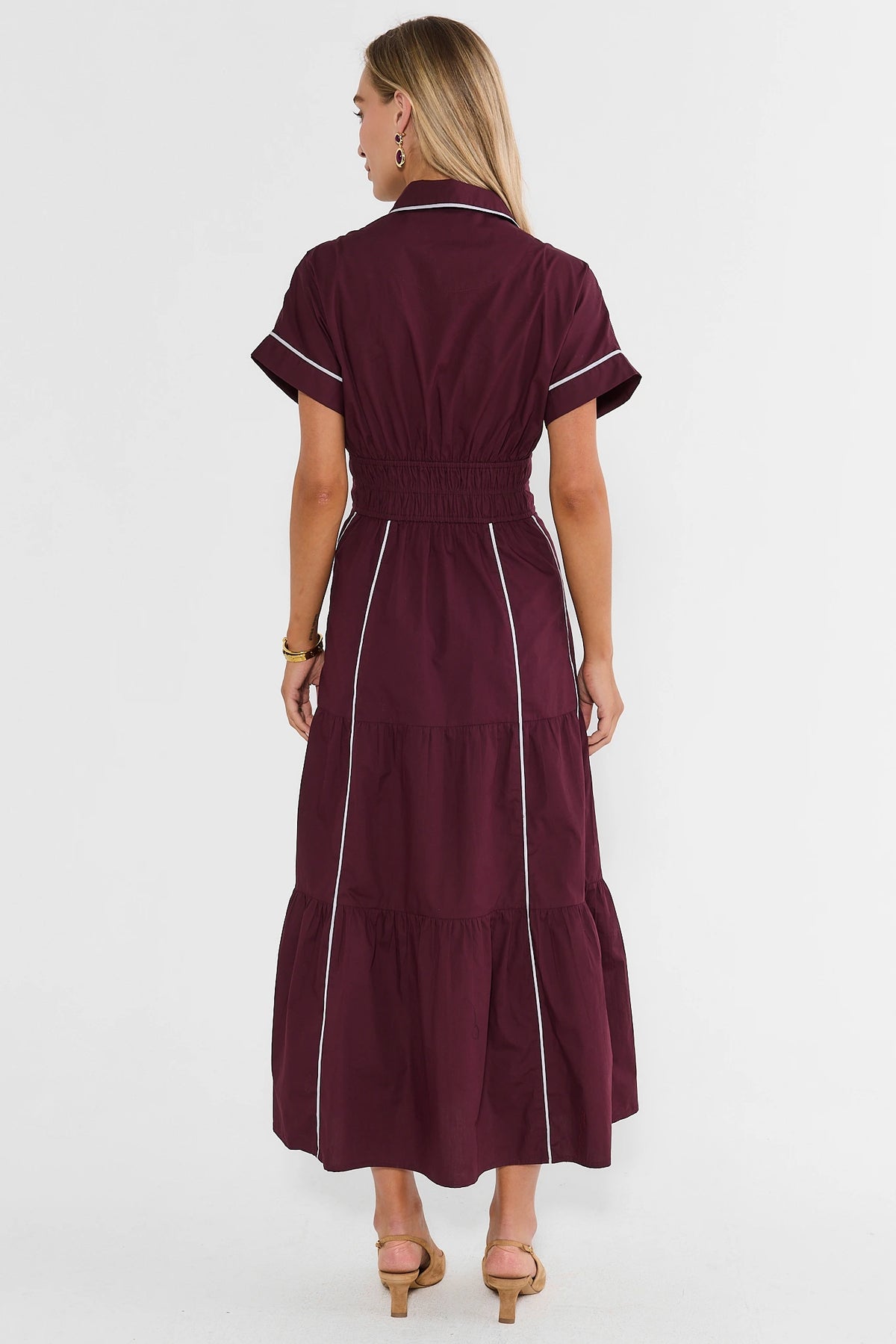 Burgundy Stripe Collared Midi Dress
