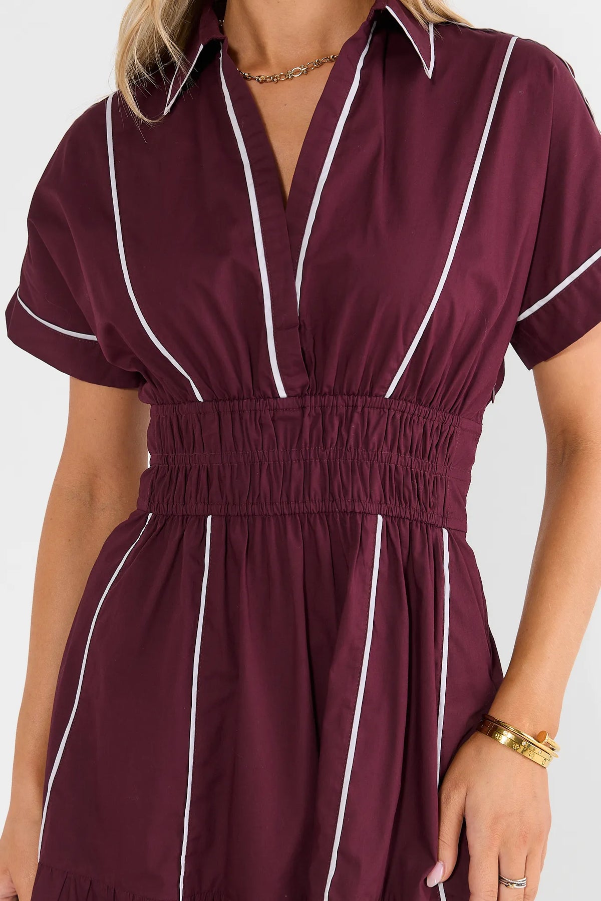 Burgundy Stripe Collared Midi Dress