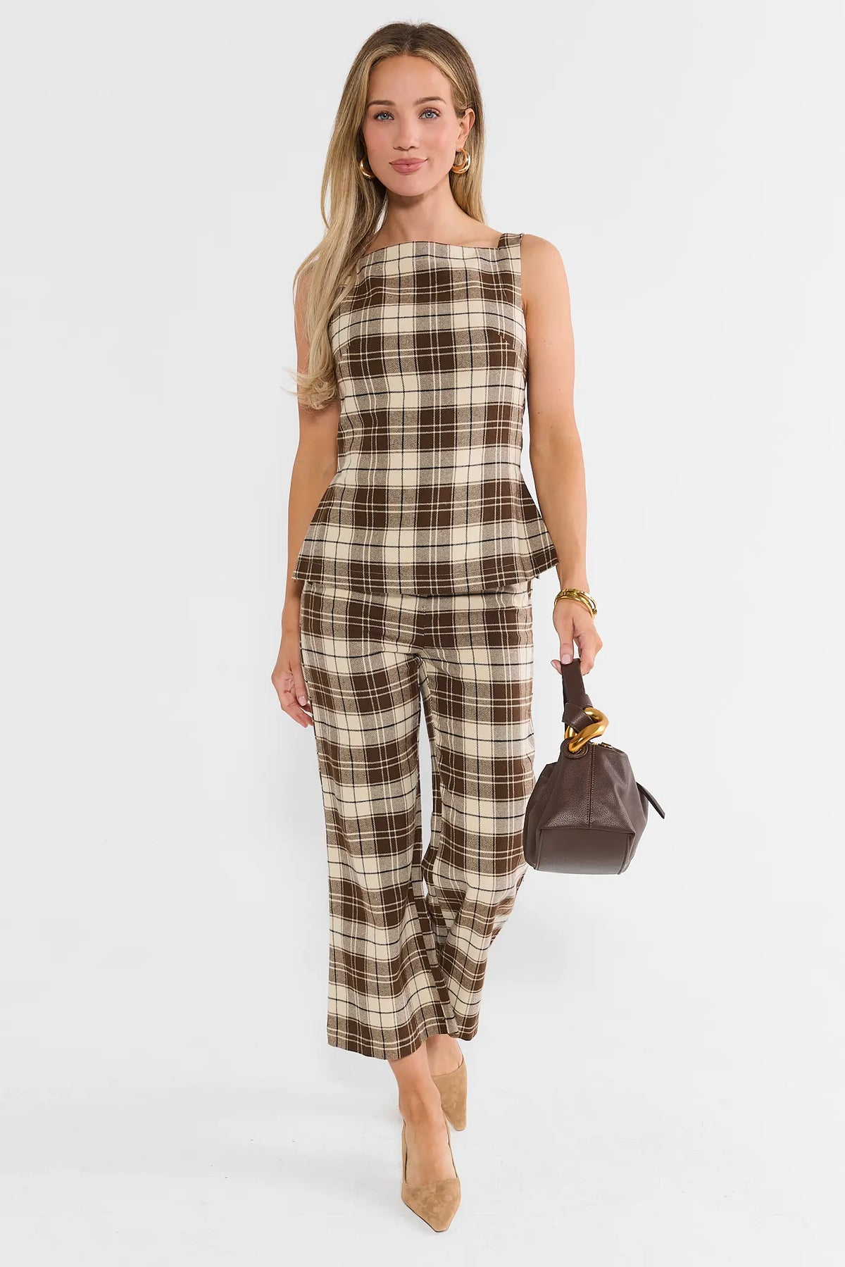Brown Plaid Coordinated Set - Full Length Styled Look On Model | Avara