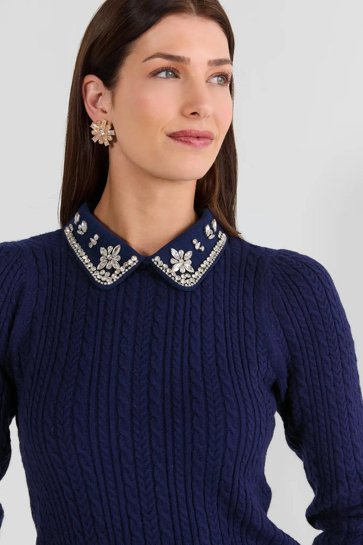 Navy Embellished Collar Sweater