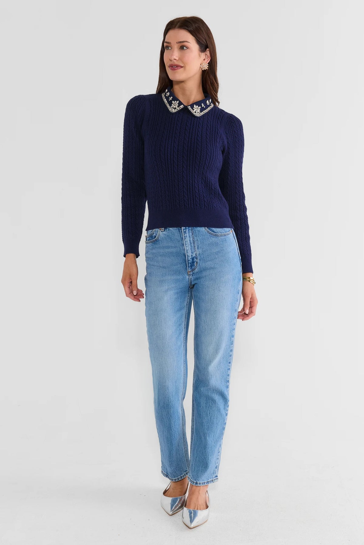 Navy Embellished Collar Sweater