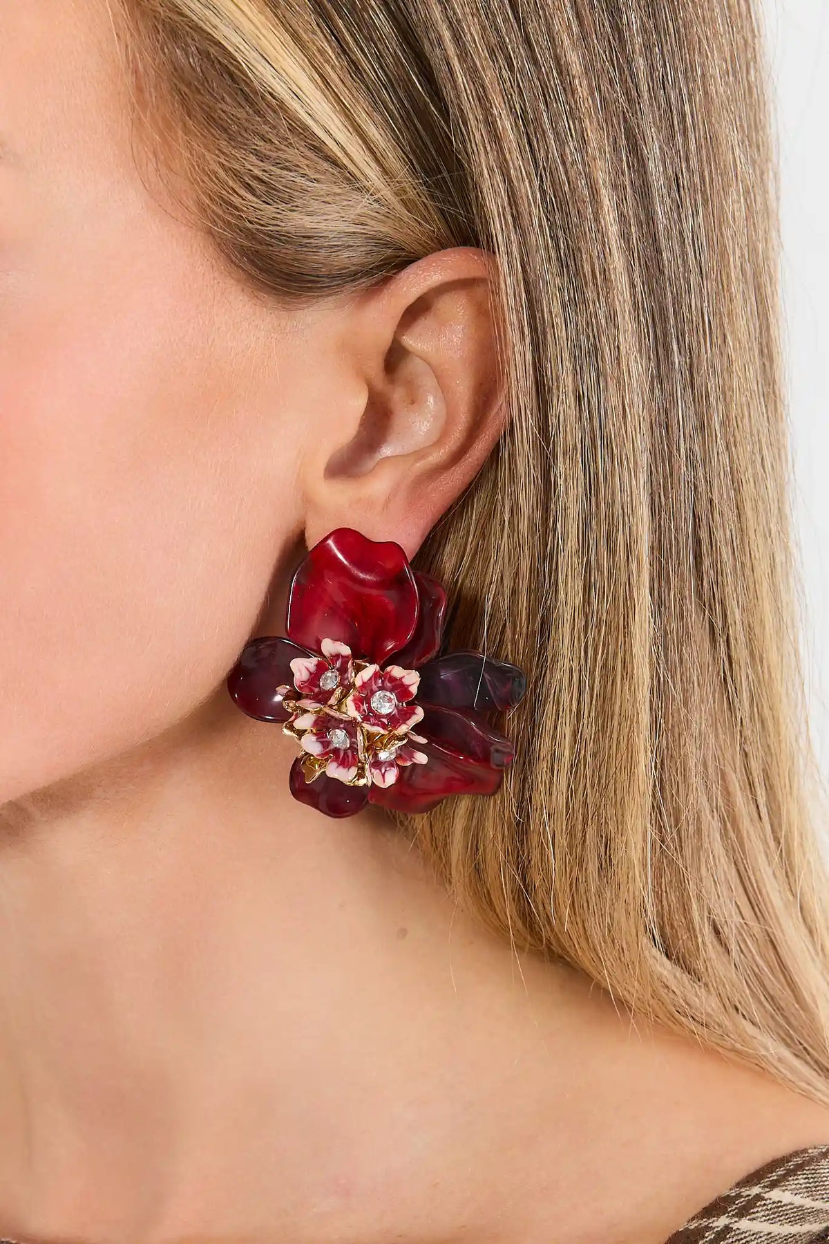 Red Resin Oversized Flower Studs