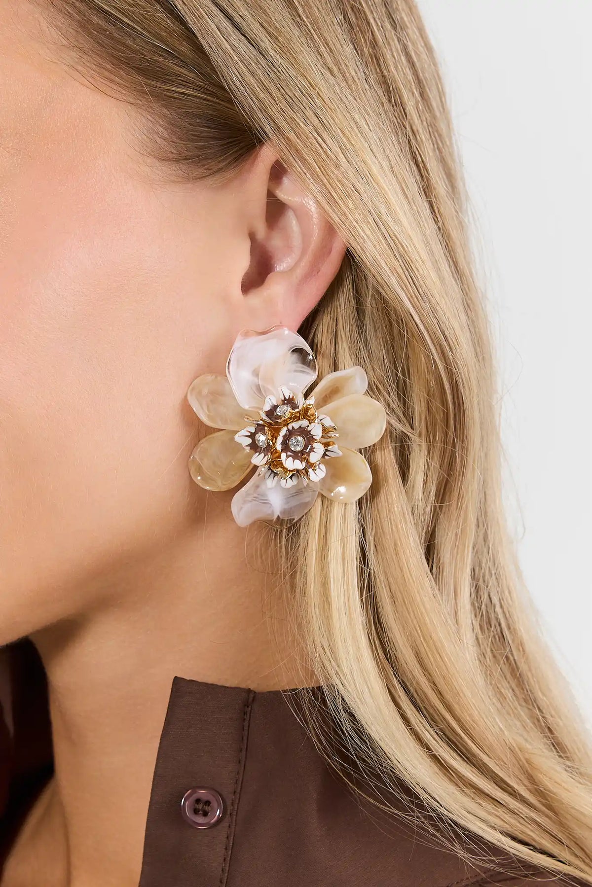 Ivory Resin Oversized Flower Studs
