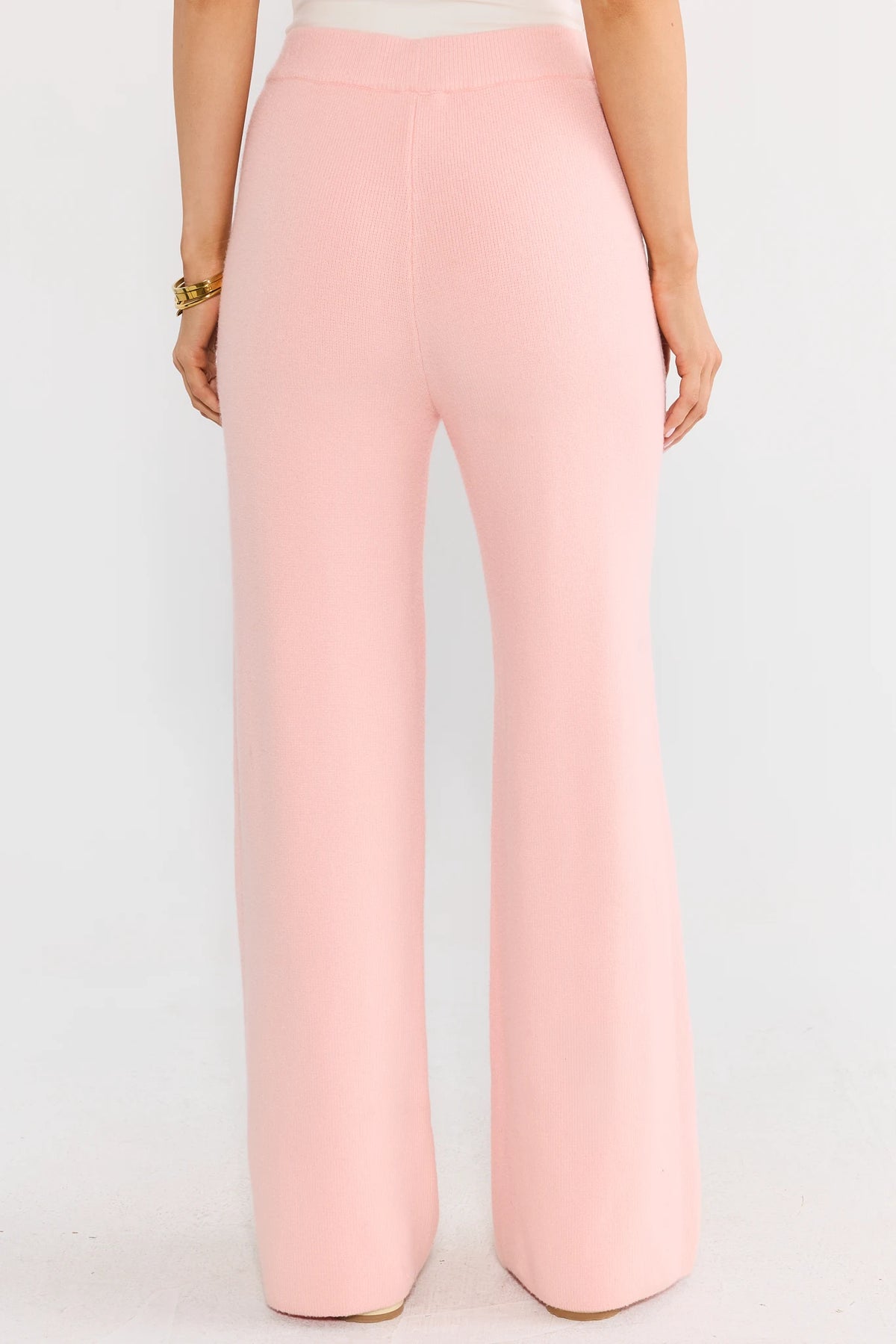 Pink Knit Wide Leg Pants - Back View, Full-Length Silhouette | Avara