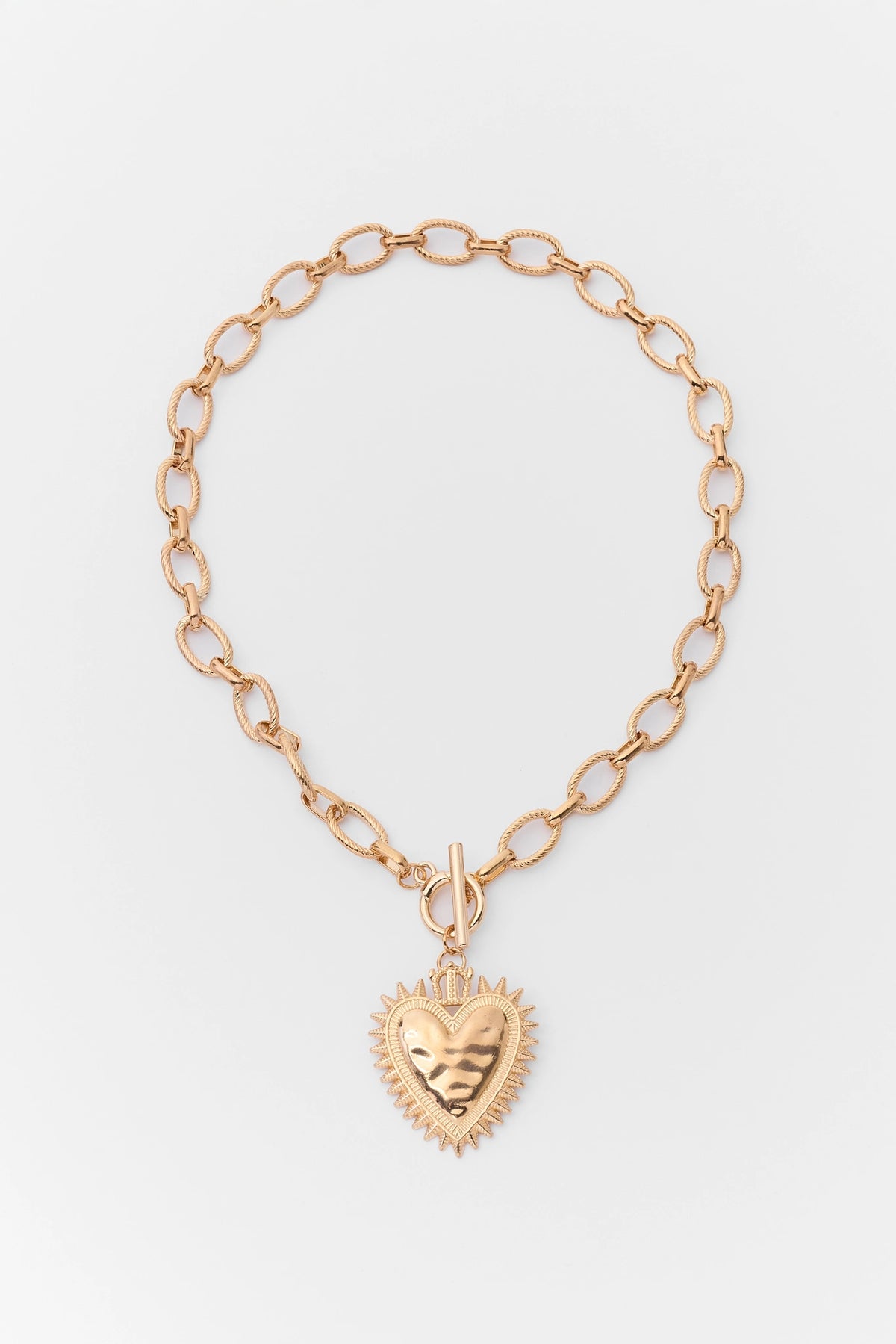 Gold Chunky Heart Toggle Necklace - Flat Lay | Avara
