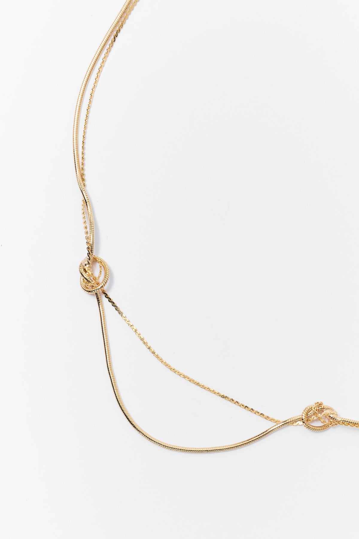 Gold Double Strand Snake Chain Necklace - Knot Accent Detail | Avara