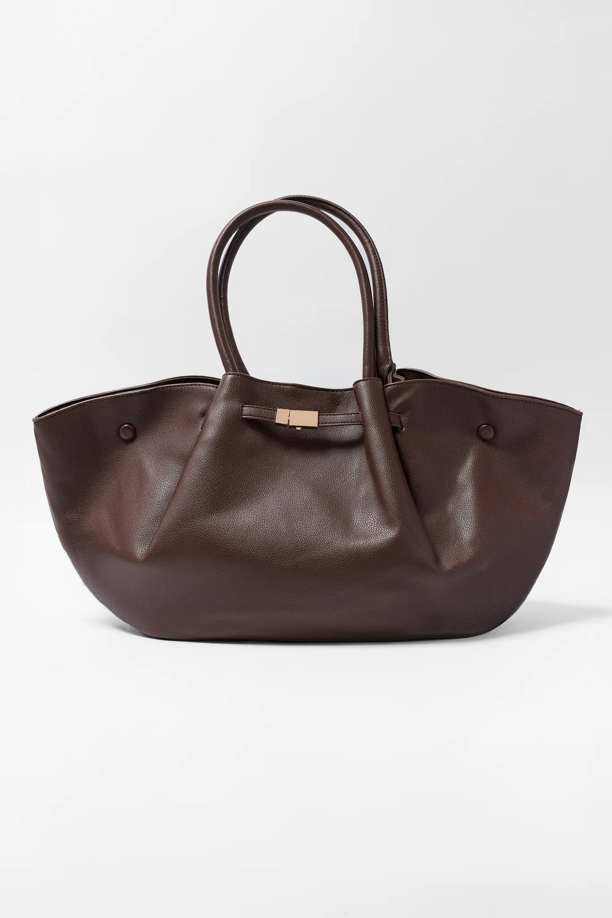 Brown Faux Leather Tote Bag - Front View | Avara