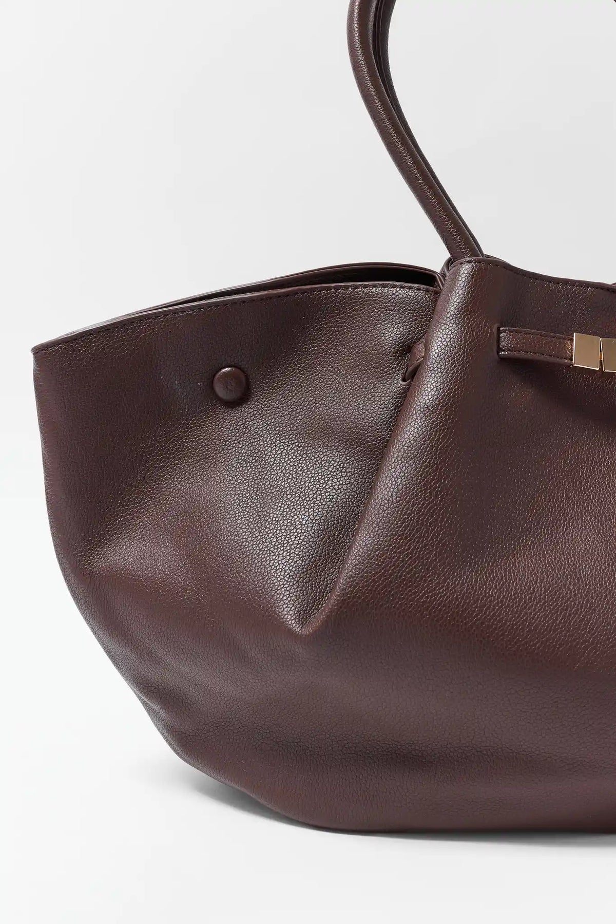 Brown Faux Leather Bag - Textured Surface and Gold Hardware Close-Up | Avara