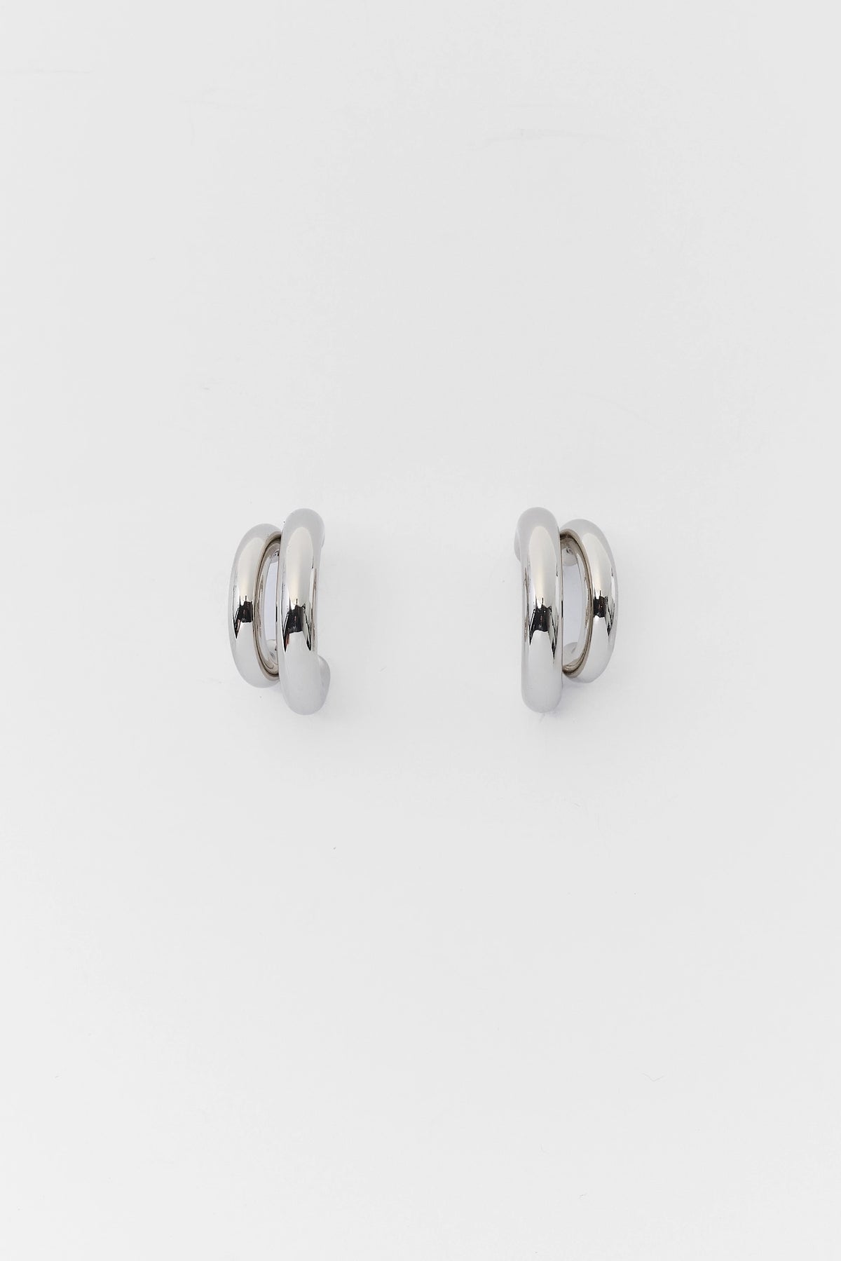Silver Chunky Double Hoop Earrings - Product Flat Lay, Pair View | Avara