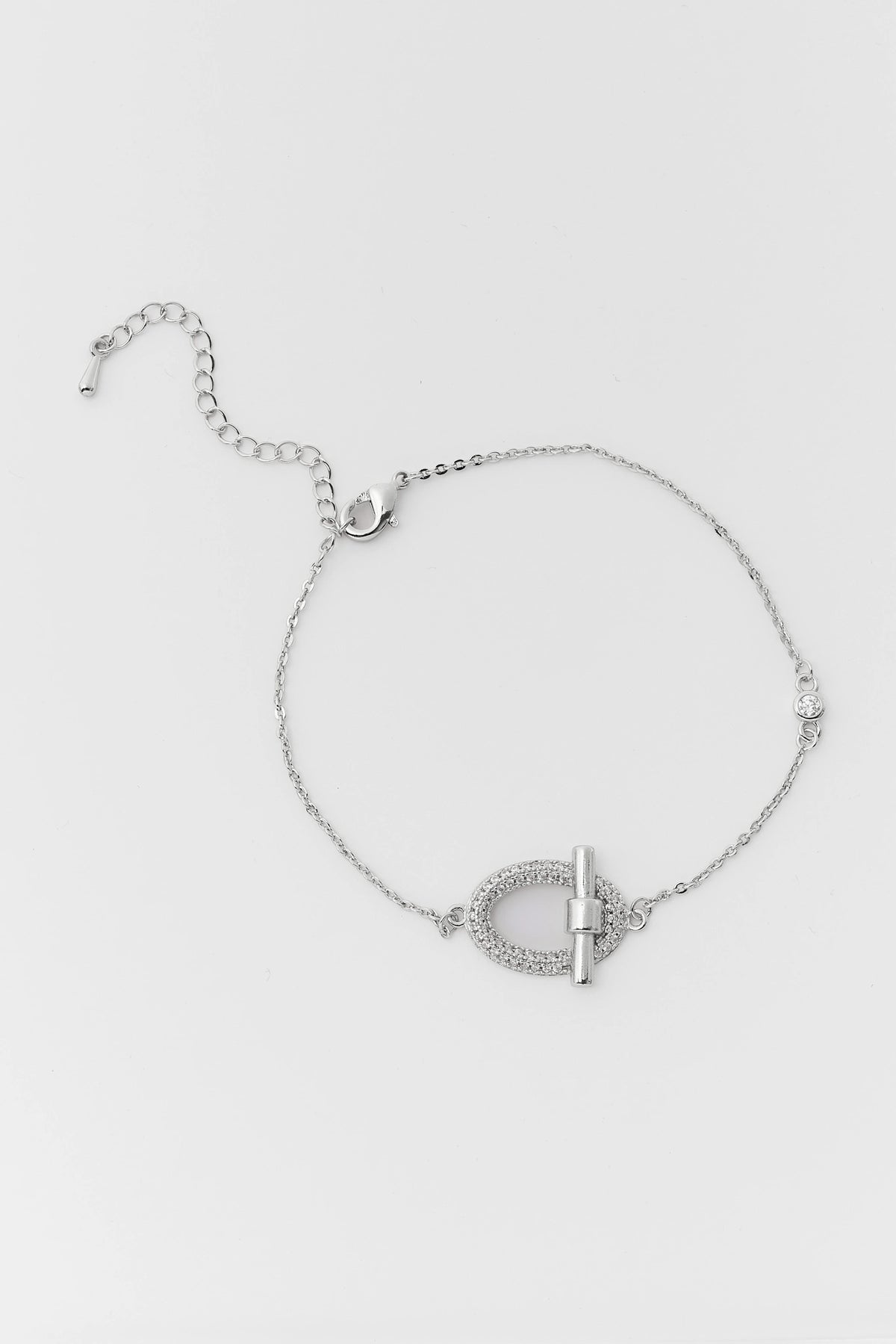 Silver Rhinestone Toggle Bracelet - Flat Lay with Lobster Clasp | Avara