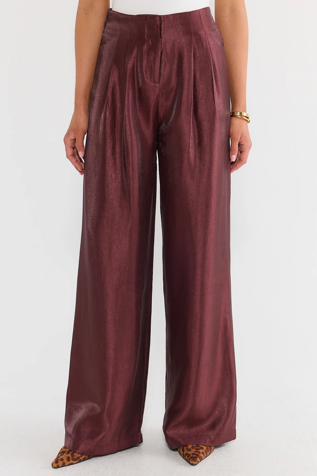 Burgundy High Waisted Pleated Pants