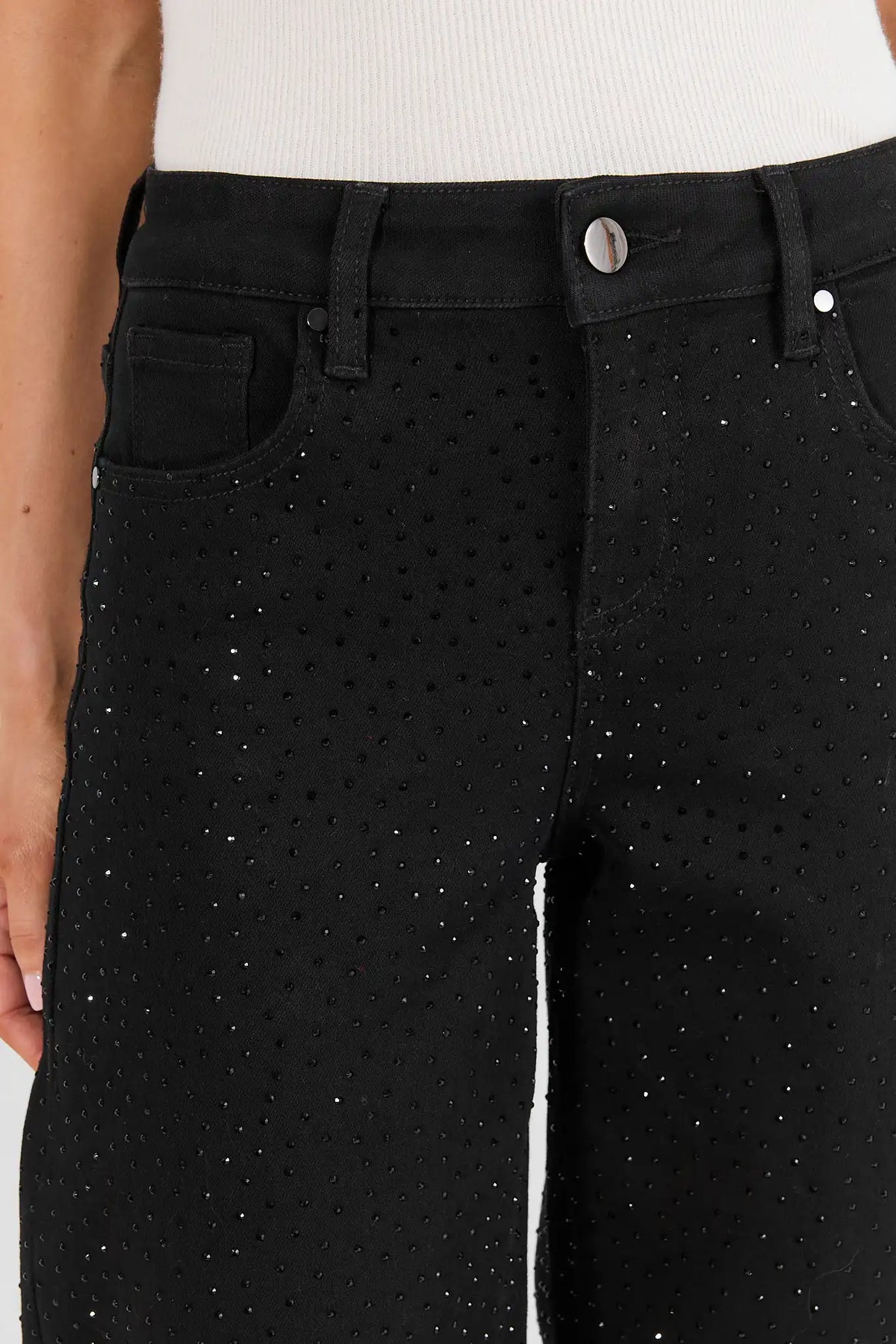 Carrie Black Rhinestone Wide Leg Jeans
