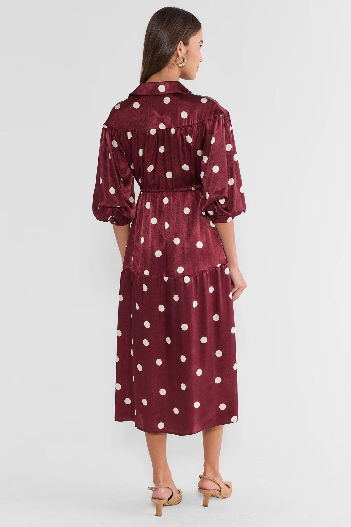 Steph Burgundy Polka Dot Midi Dress