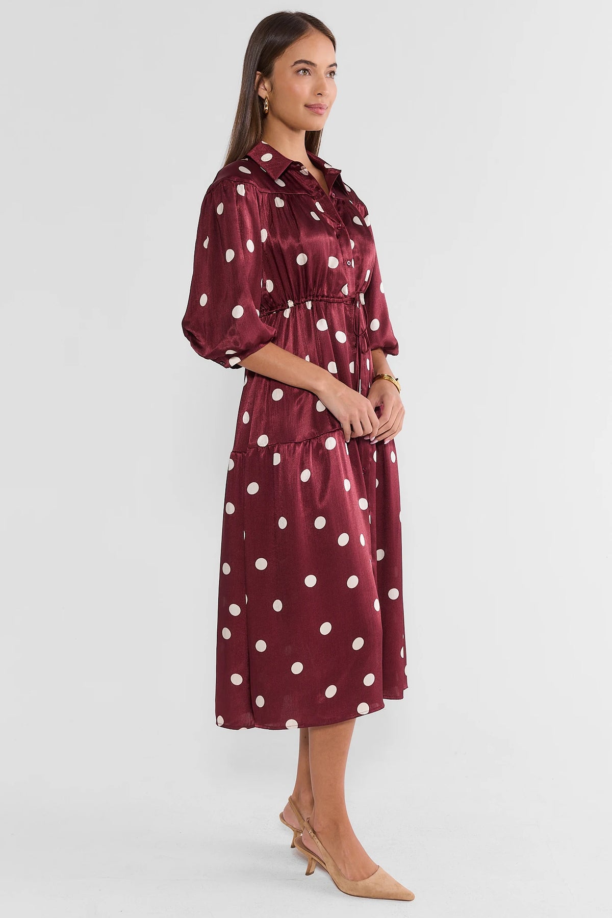 Steph Burgundy Polka Dot Midi Dress