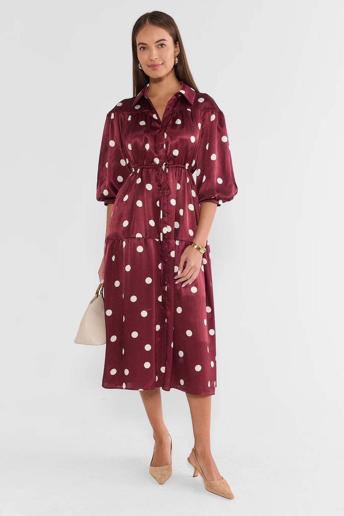 Steph Burgundy Polka Dot Midi Dress