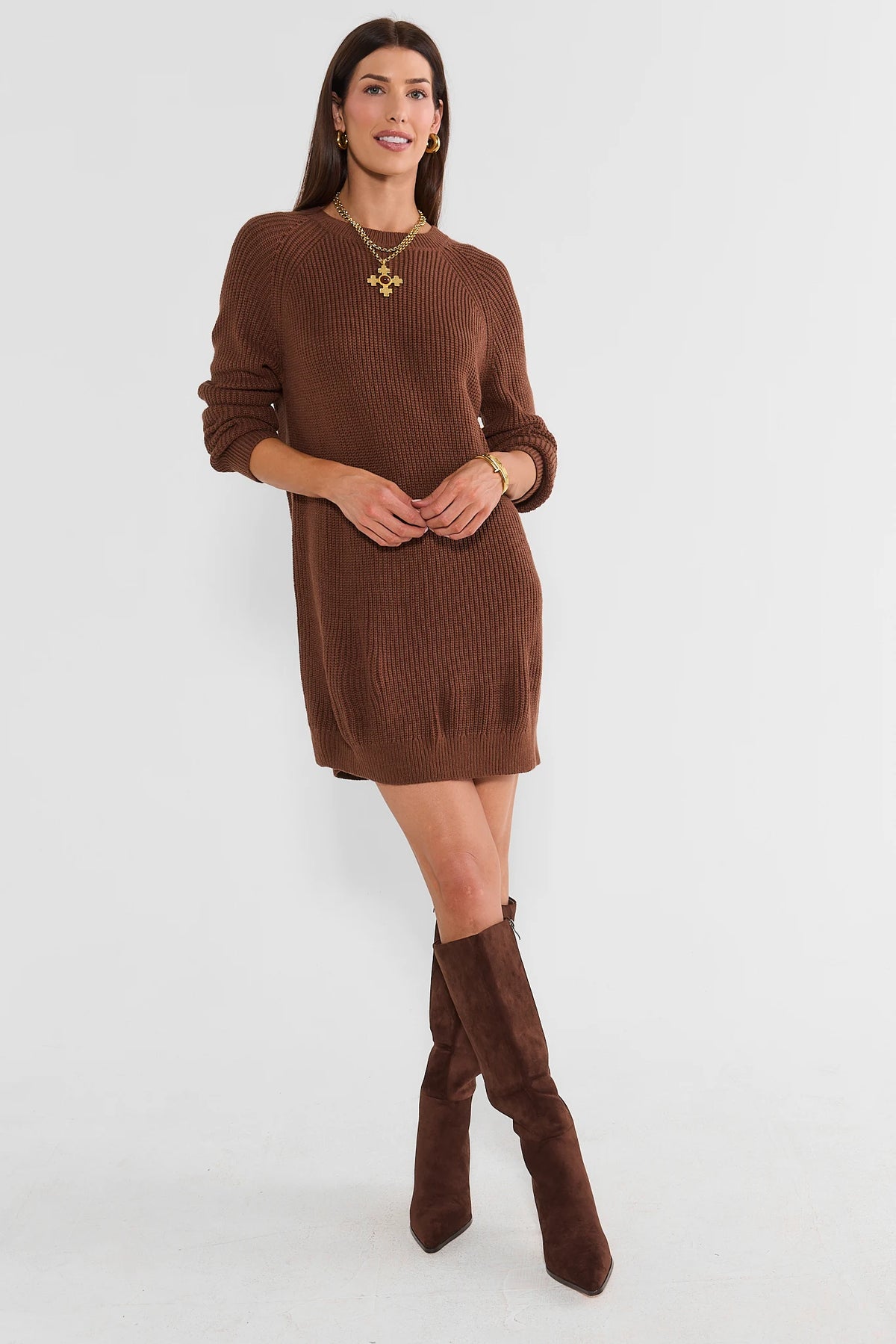 Brown Short Sweater Dress