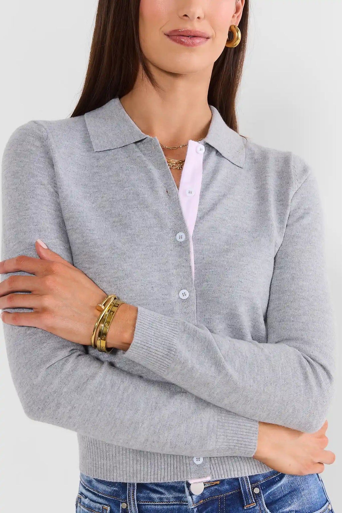 Gray Knit Button Up Sweater