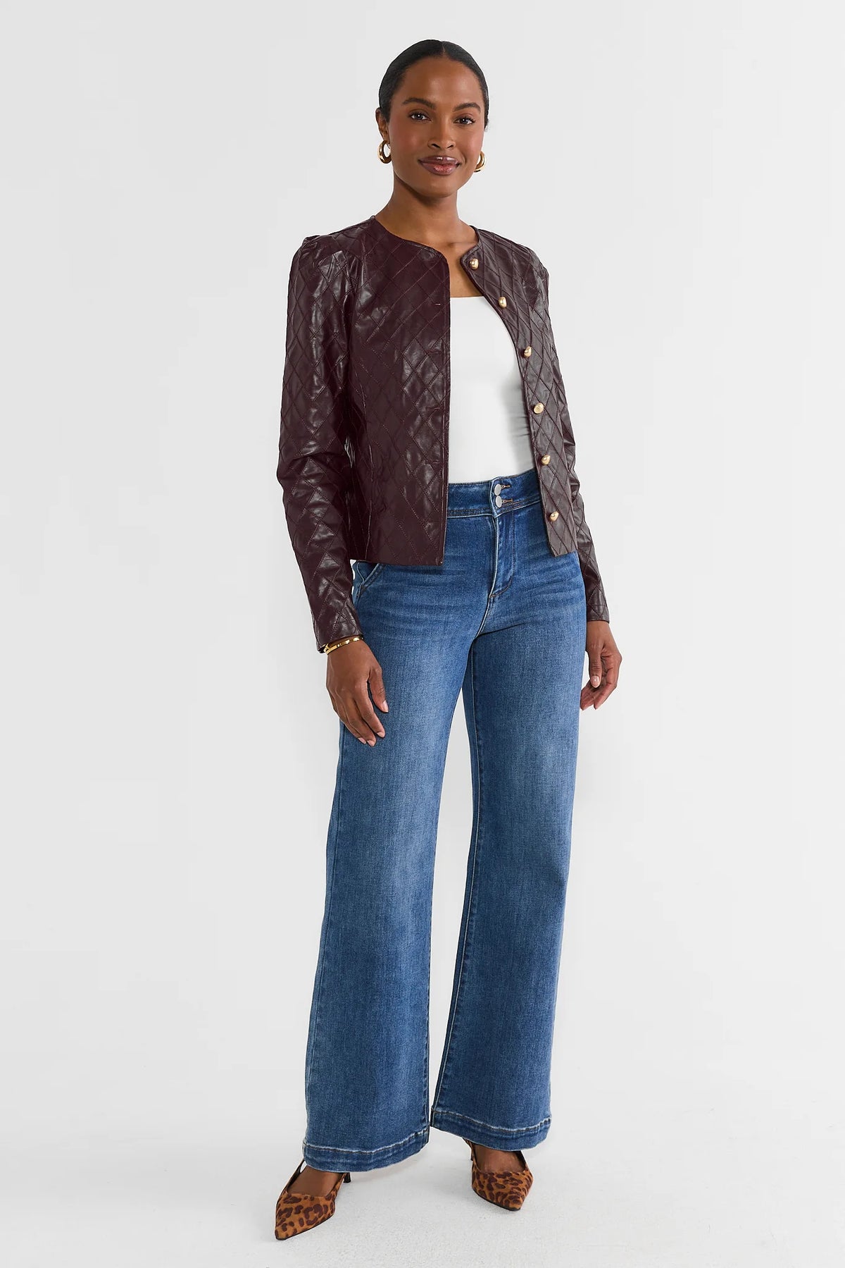 Burgundy Quilted Faux Leather Jacket