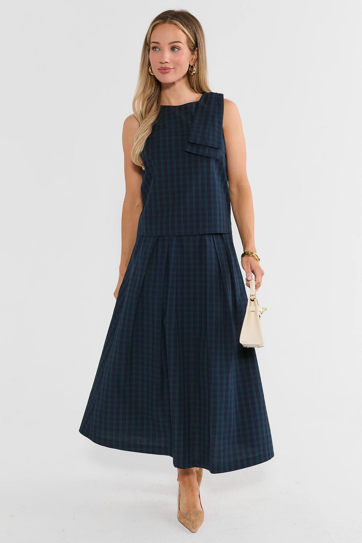 Navy Plaid Boxy Tank Top