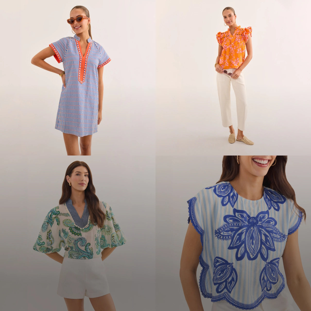 desktop Four different outfits worn by models on a plain background