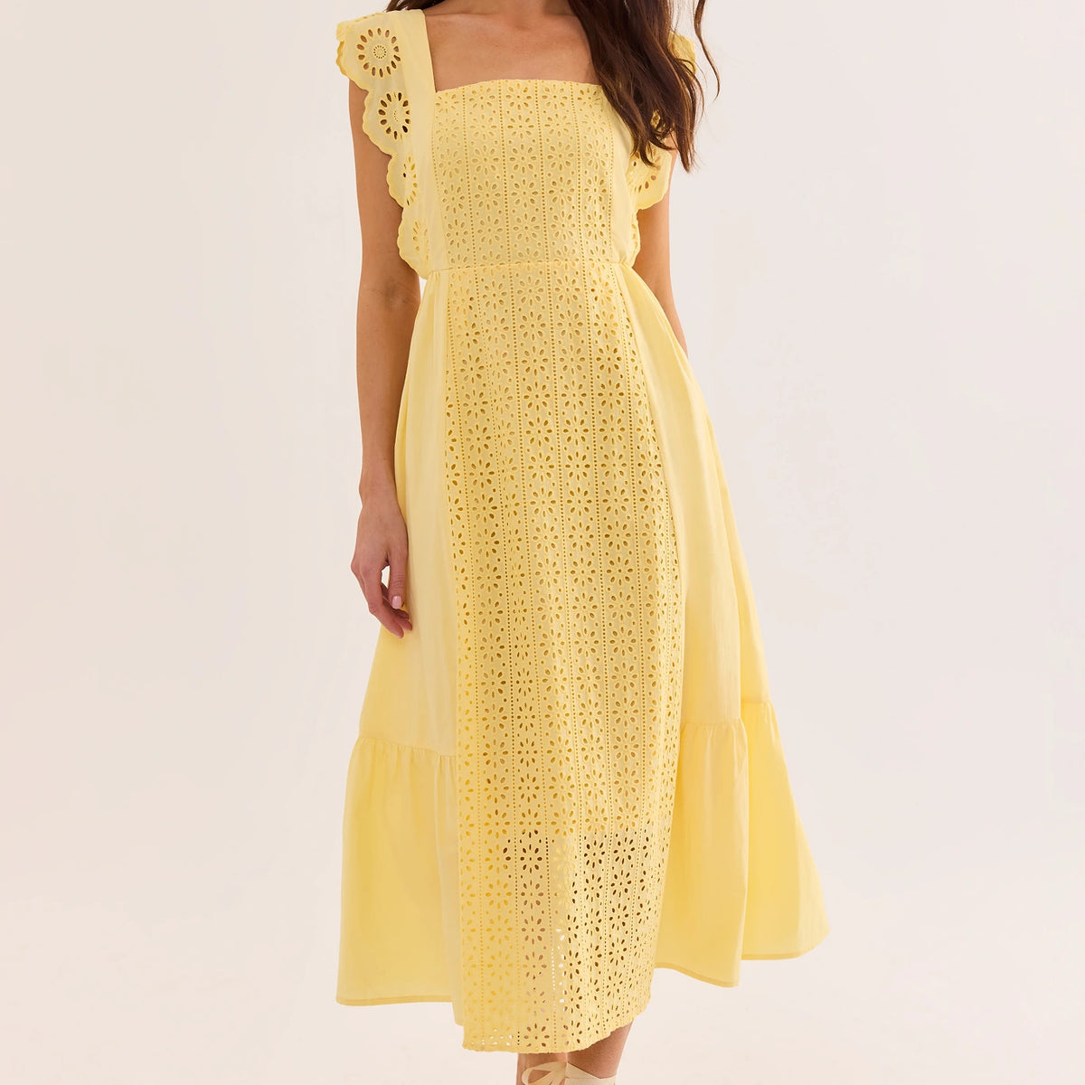 h&m ladies flutter-sleeve eyelet dress product info and reviews Women's Yellow Flutter Sleeve Midi | Avara mini blush dress