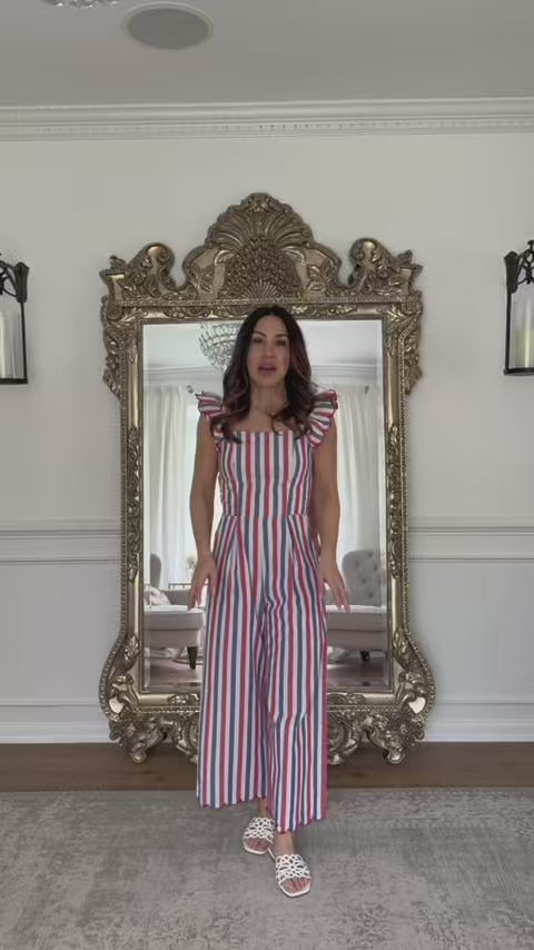 Multi Striped Flutter Sleeve Jumpsuit | Avara