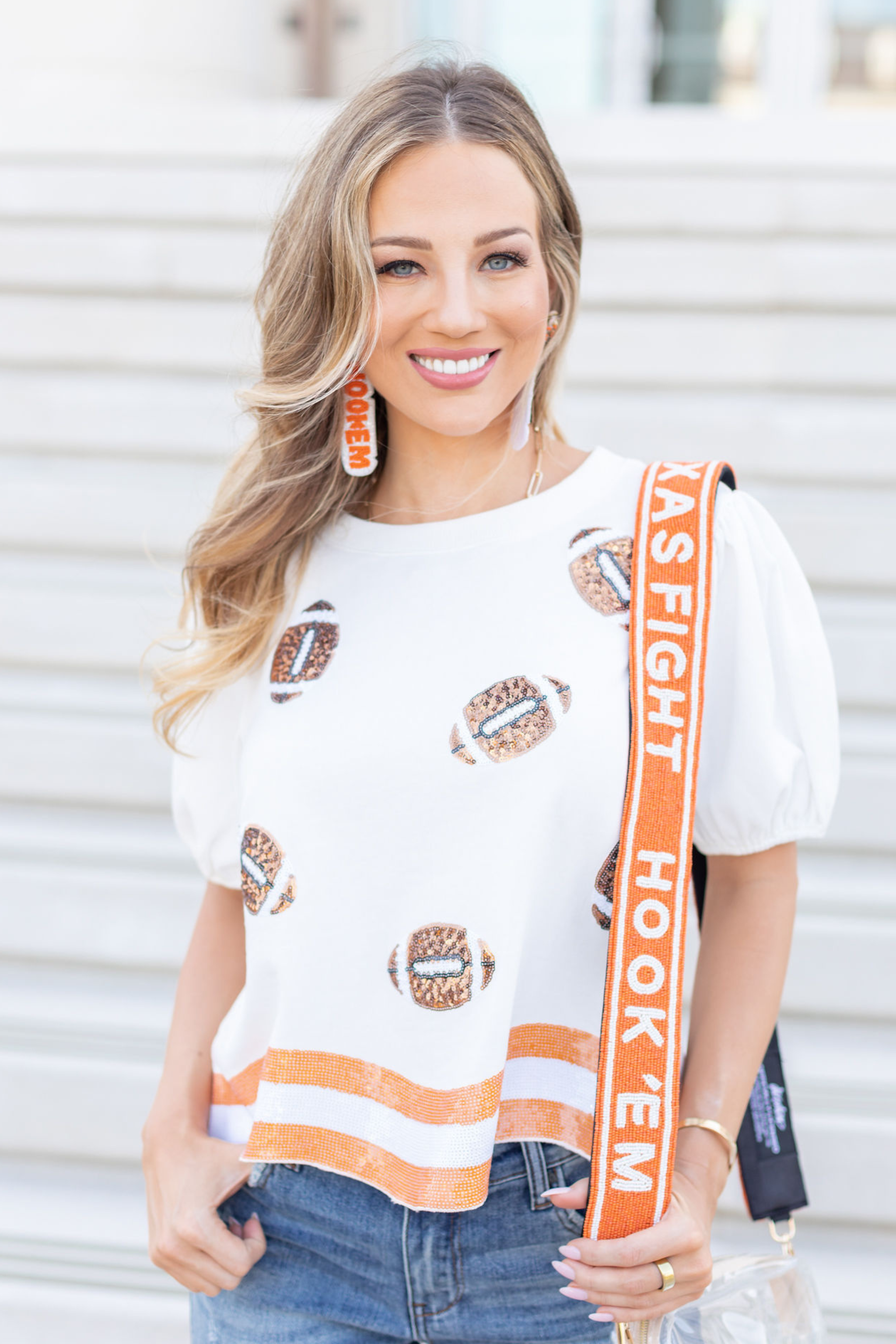 Let's Go! Football Sequin Cropped T-Shirt